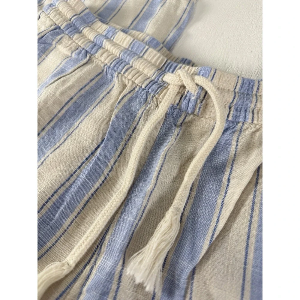 H&M DIVIDED Coastal Blue White Striped Linen Blend Wide Leg Pants Women's Small